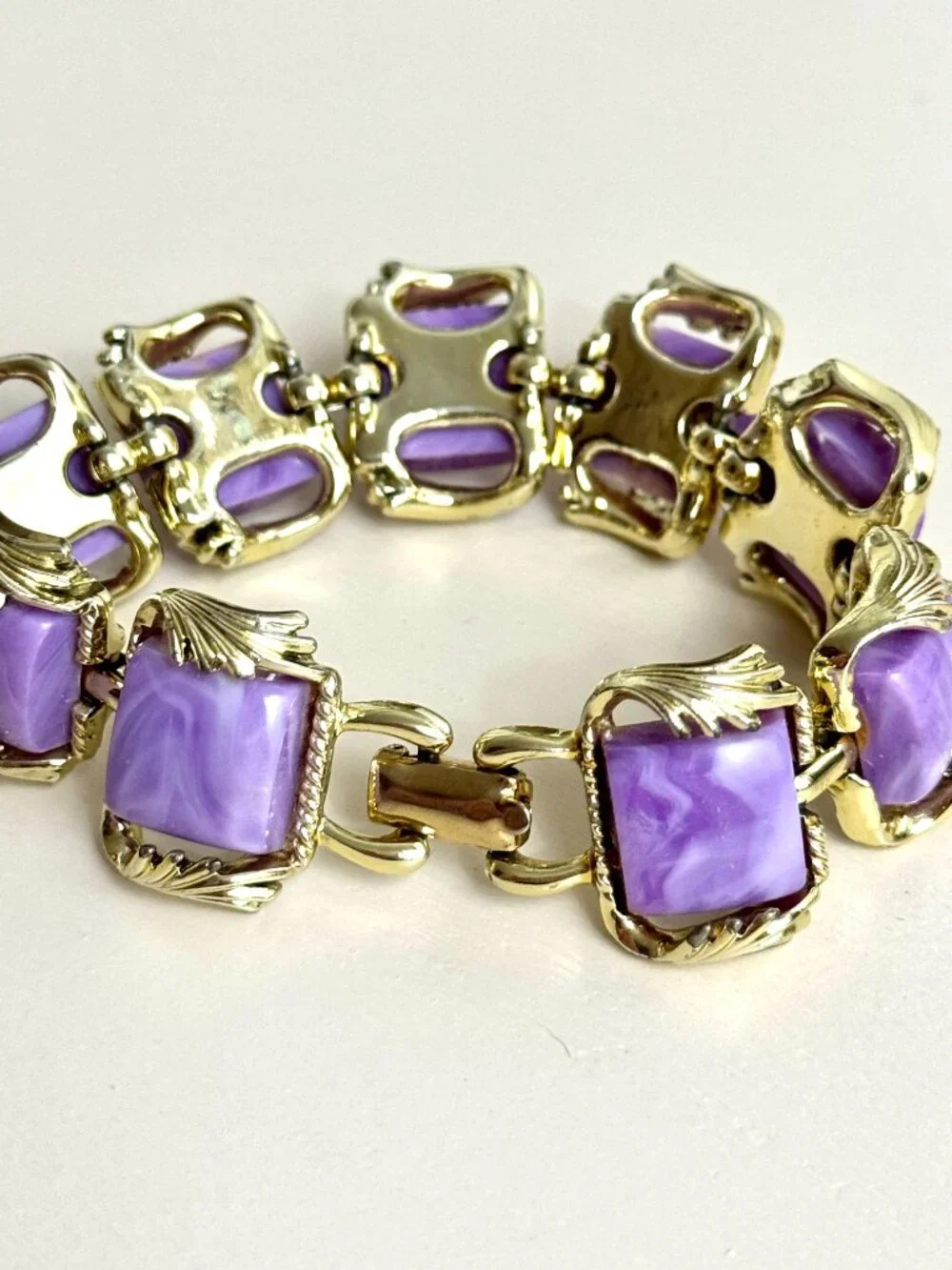Vintage Coro Mid Century Thermoset Purple Gold-Tone Necklace & Bracelet Set MCM